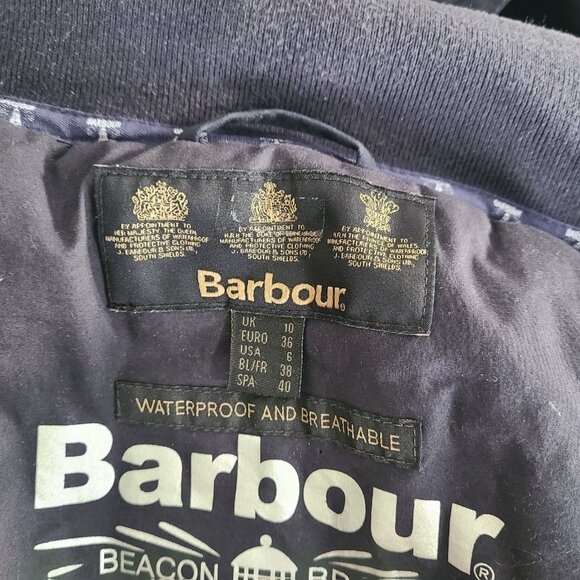 Barbour Beacon Rief Navy Wax Waterproof Hooded Country Rain Coat Jacket US Sz 6 - Picture 3 of 8